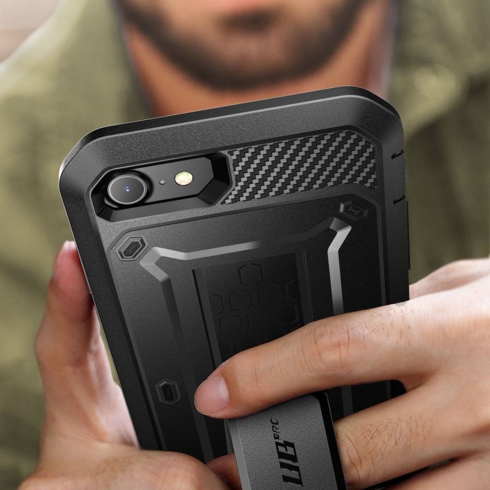 Etui pancerne z osłoną na ekran, z wbudowaną podstawką i kaburą z klipsem obrotowym Supcase Unicorn Beetle Pro do iPhone SE 2022 / 2020, 8 / 7